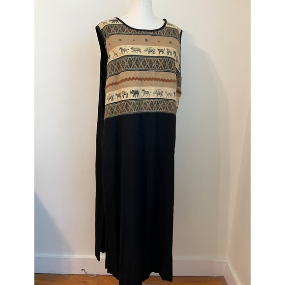 3X Linen Blend Safari Print Stonebridge Plus Size Dress - Picture 1 of 7